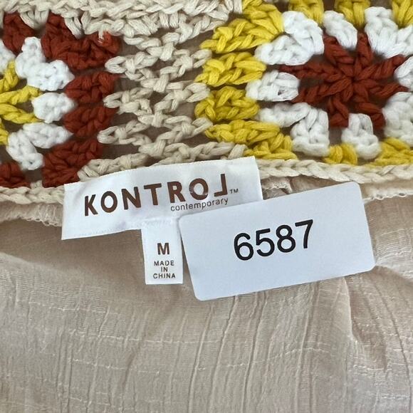 Kontrol Contemporary Vest Womens Open Front Top Size M Granny Square Trim - Picture 7 of 10